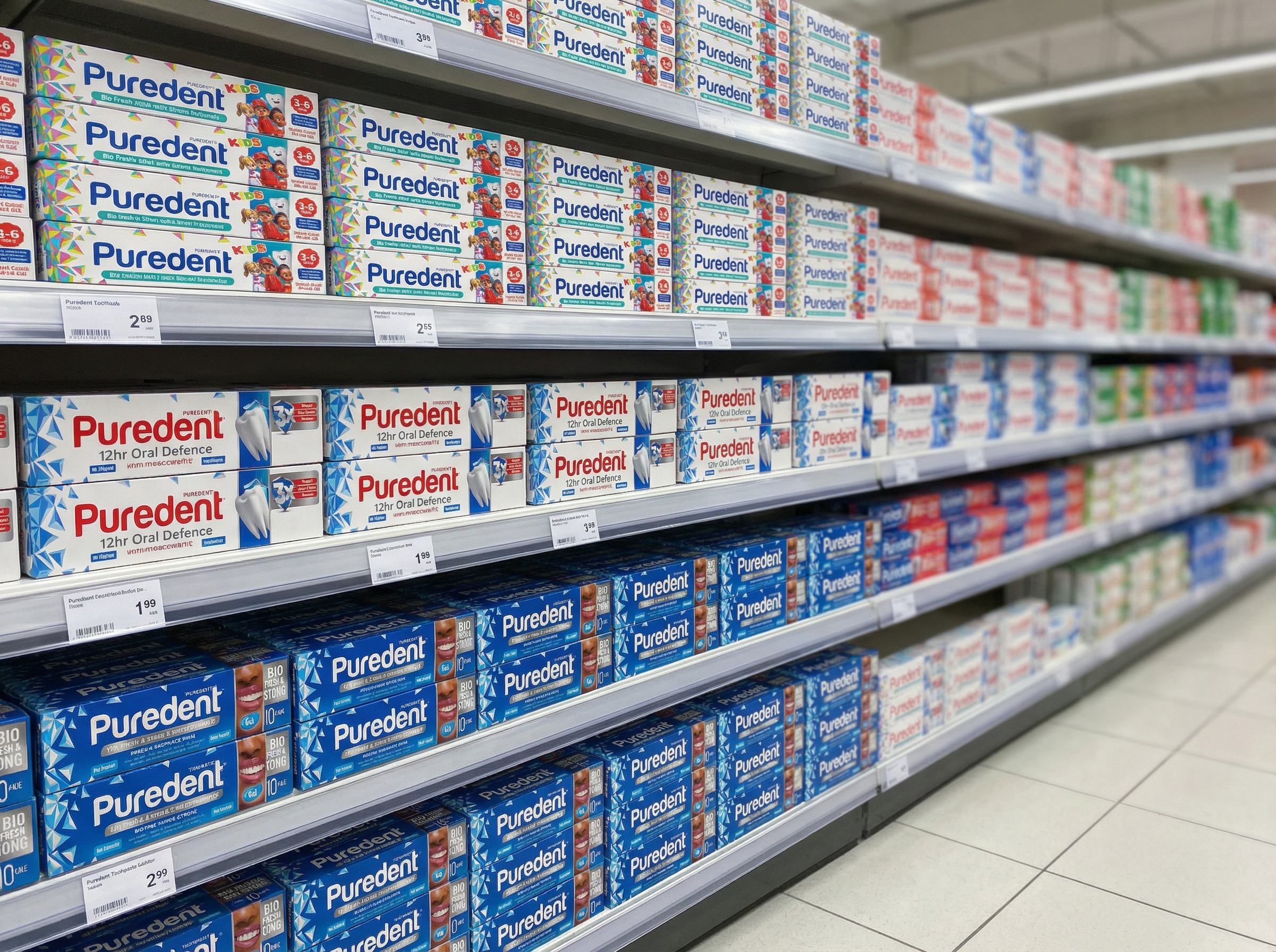 Puredent products in store shelves